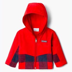 NEW! Baby COLUMBIA Steens Mountain Overlay Hooded Fleece Jacket Red Plaid 3-6 M